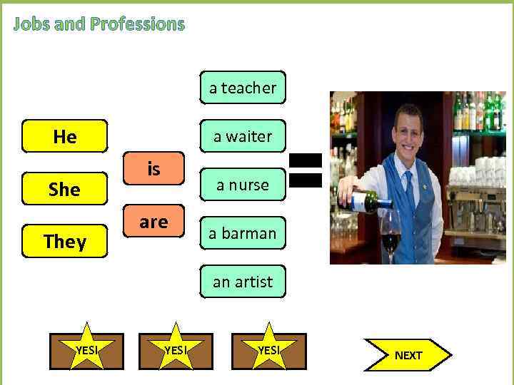Jobs and Professions a teacher He She They a waiter is a nurse are