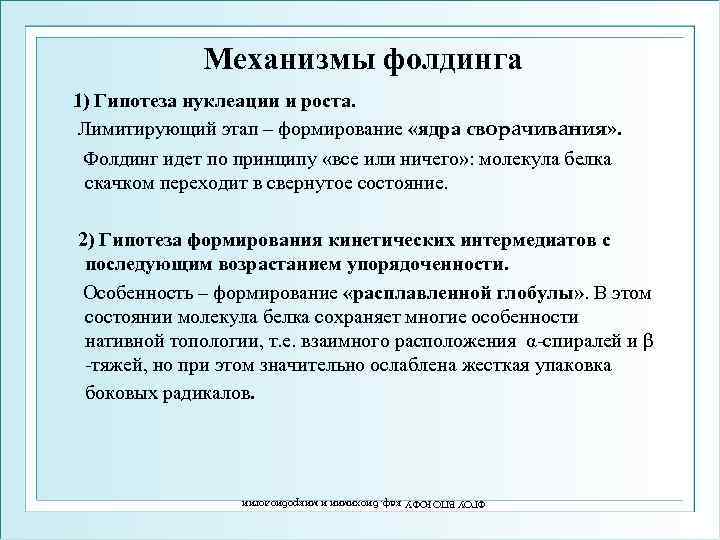 Механизмы фолдинга 1) Гипотеза нуклеации и роста. Лимитирующий этап – формирование «ядра сворачивания» .
