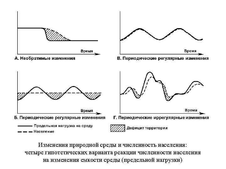 Изменения природной среды и численность населения: четыре гипотетических варианта реакции численности населения на изменения