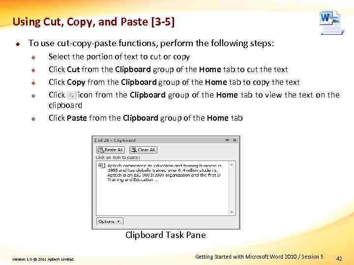 Using Cut, Copy, and Paste [3 -5] u To use cut-copy-paste functions, perform the
