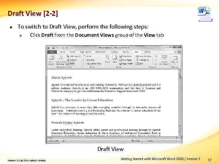 draft view in word 2010