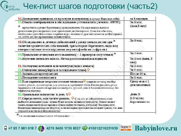 Чек-лист шагов подготовки (часть2) +7 93 7 981 918 7 4276 5400 1736 8527