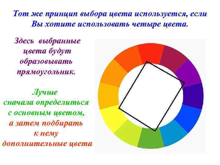 Тот же принцип выбора цвета используется, если Вы хотите использовать четыре цвета. Здесь выбранные
