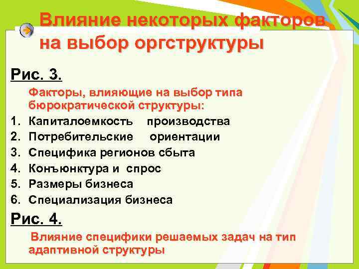 Влияние некоторых факторов на выбор оргструктуры Рис. 3. 1. 2. 3. 4. 5. 6.
