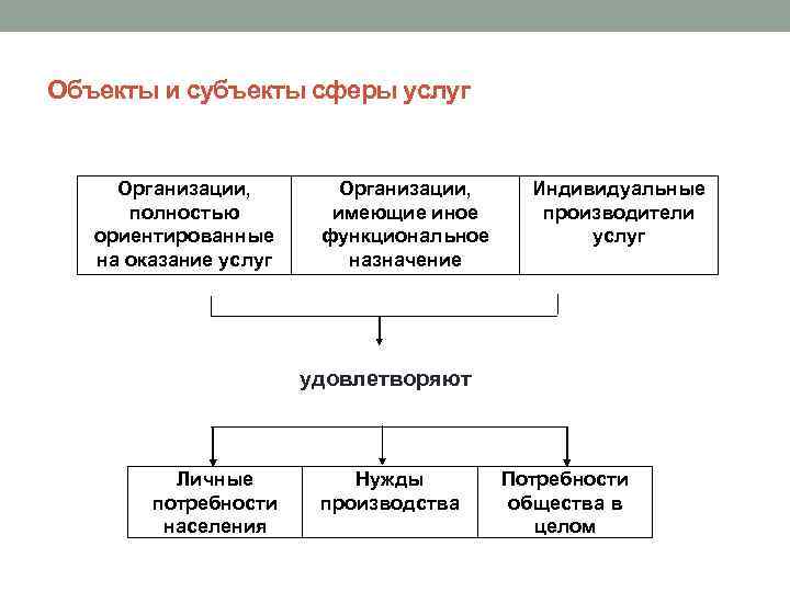 Объекты и субъекты сферы услуг Организации, полностью ориентированные на оказание услуг Организации, имеющие иное