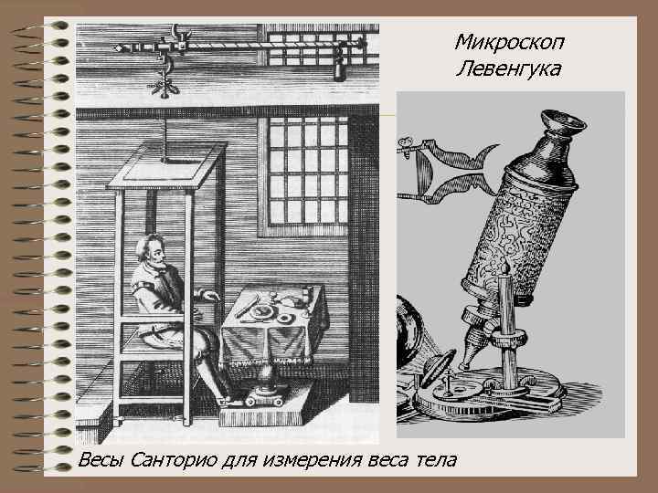 Микроскоп Левенгука Весы Санторио для измерения веса тела 