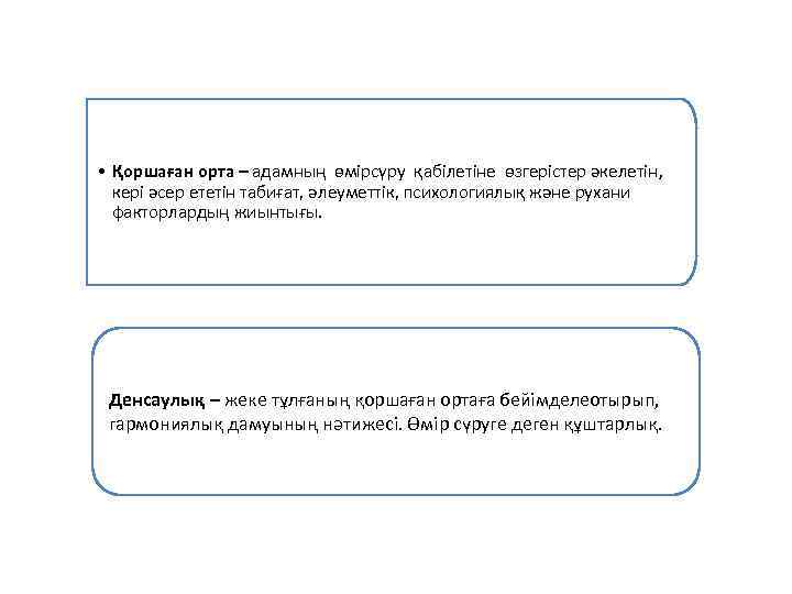  • Қоршаған орта – адамның өмірсүру қабілетіне өзгерістер әкелетін, кері әсер ететін табиғат,
