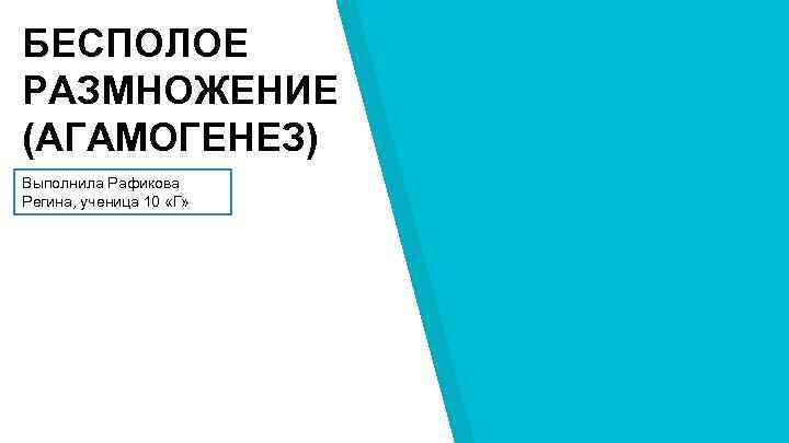 БЕСПОЛОЕ РАЗМНОЖЕНИЕ (АГАМОГЕНЕЗ) Выполнила Рафикова Регина, ученица 10 «Г» 