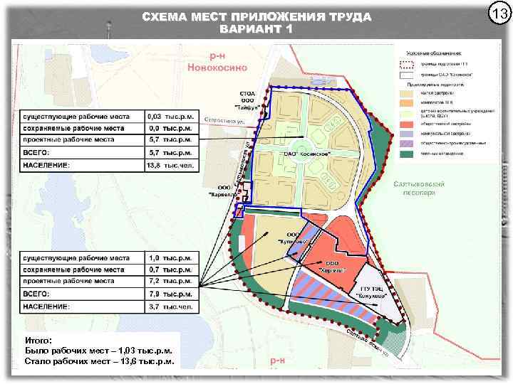 СХЕМА МЕСТ ПРИЛОЖЕНИЯ ТРУДА ВАРИАНТ 1 Итого: Было рабочих мест – 1, 03 тыс.