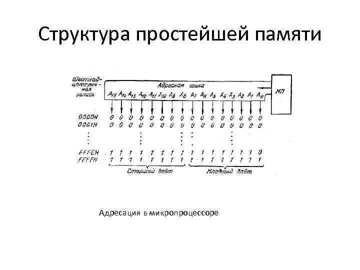 Структура простейшей памяти Адресация в микропроцессоре 