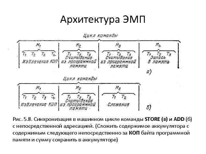 Архитектура ЭМП Рис. 5. 8. Синхронизация в машинном цикле команды STORE (а) и ADD