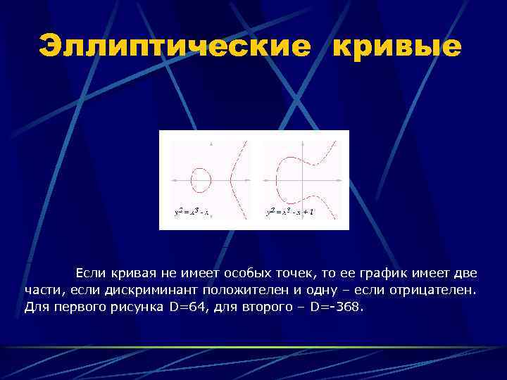 Эллиптические кривые Если кривая не имеет особых точек, то ее график имеет две части,
