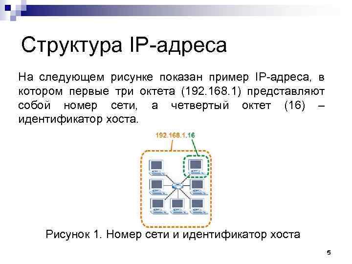 Структура IP-адреса На следующем рисунке показан пример IP-адреса, в котором первые три октета (192.