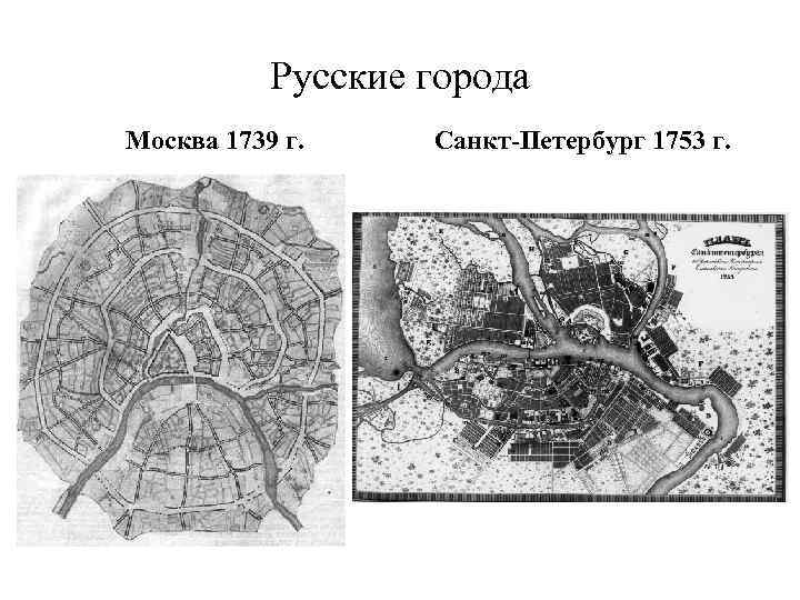 Русские города Москва 1739 г. Санкт Петербург 1753 г. 
