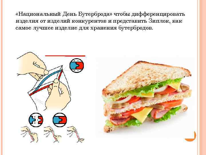  «Национальный День Бутерброда» чтобы дифференцировать изделия от изделий конкурентов и представить Зиплок, как