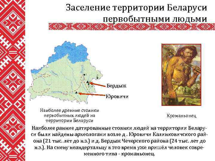 Заселение территории Беларуси первобытными людьми Бердыж Юровичи Наиболее древние стоянки первобытных людей на территории