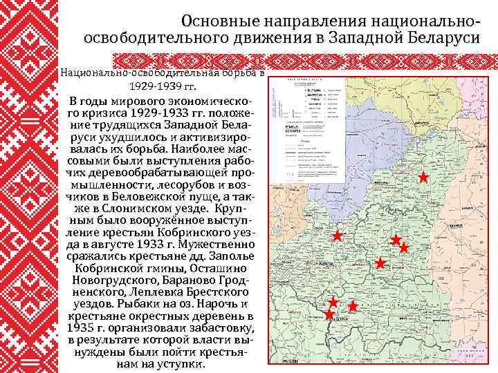 Основные направления национальноосвободительного движения в Западной Беларуси Национально-освободительная борьба в 1929 -1939 гг. В