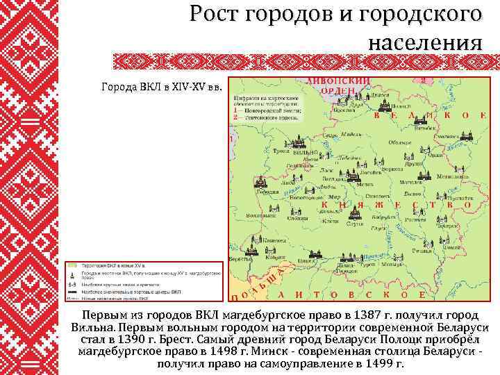 Рост городов и городского населения Города ВКЛ в XIV-XV вв. Первым из городов ВКЛ