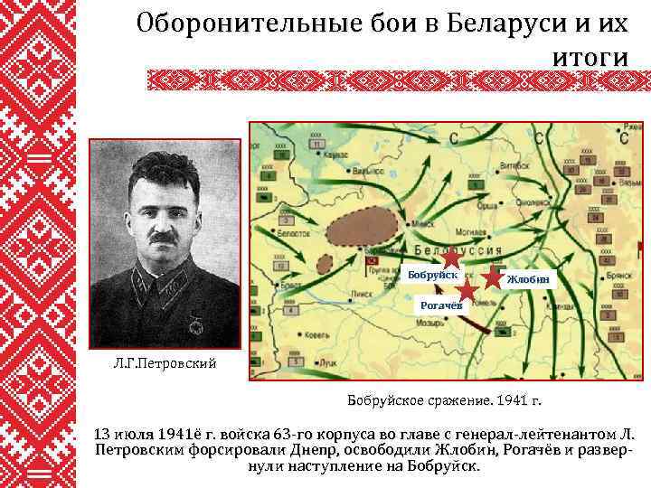 Оборонительные бои в Беларуси и их итоги Бобруйск Жлобин Рогачёв Л. Г. Петровский Бобруйское
