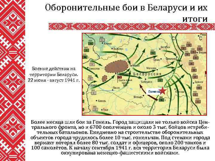 Оборонительные бои в Беларуси и их итоги Боевые действия на территории Беларуси. 22 июня