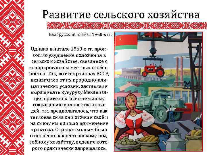 Развитие сельского хозяйства Белорусский плакат 1960 -х гг. Однако в начале 1960 -х гг.