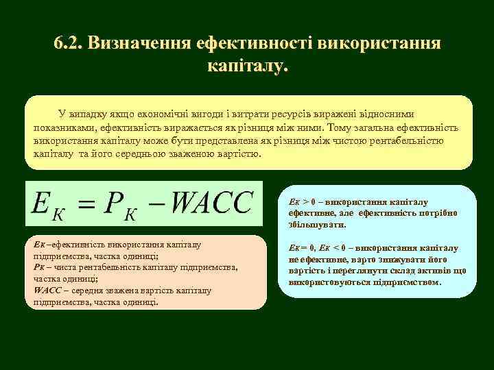 6. 2. Визначення ефективності використання капіталу. У випадку якщо економічні вигоди і витрати ресурсів