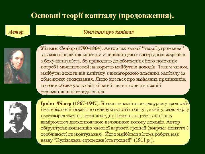 Основні теорії капіталу (продовження). Автор Уявлення про капітал Уільям Сеніор (1790 -1864). Автор так