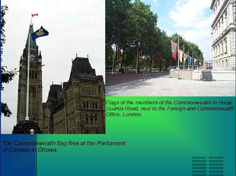 Flags of the members of the Commonwealth in Horse Guards Road, next to the