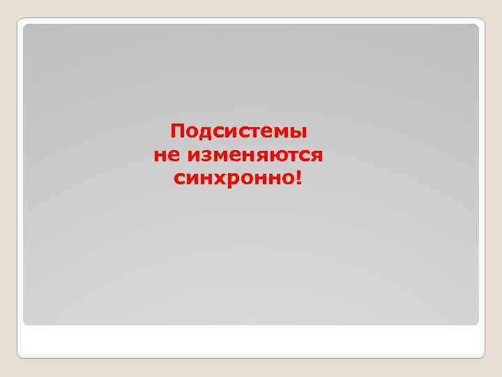 Подсистемы не изменяются синхронно! 