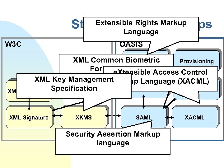 Extensible Rights Markup Standardization Groups Language W 3 C OASIS XML Common Biometric Xr.