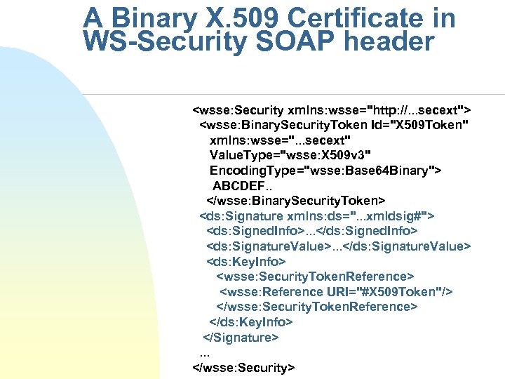 A Binary X. 509 Certificate in WS-Security SOAP header <wsse: Security xmlns: wsse="http: //.