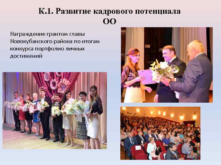 К. 1. Развитие кадрового потенциала ОО Награждение грантом главы Новокубанского района по итогам конкурса