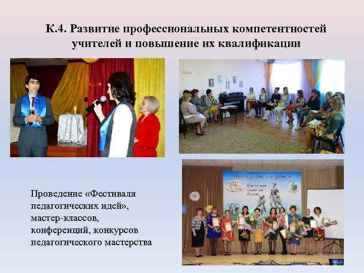 К. 4. Развитие профессиональных компетентностей учителей и повышение их квалификации Проведение «Фестиваля педагогических идей»