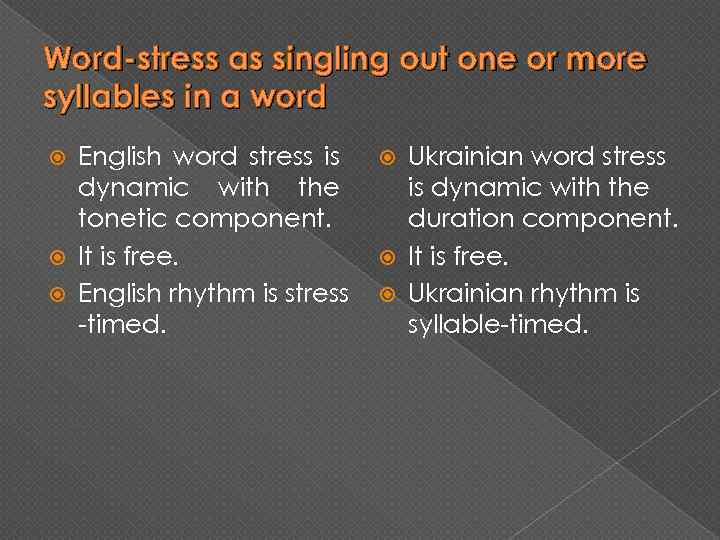 Word-stress as singling out one or more syllables in a word English word stress