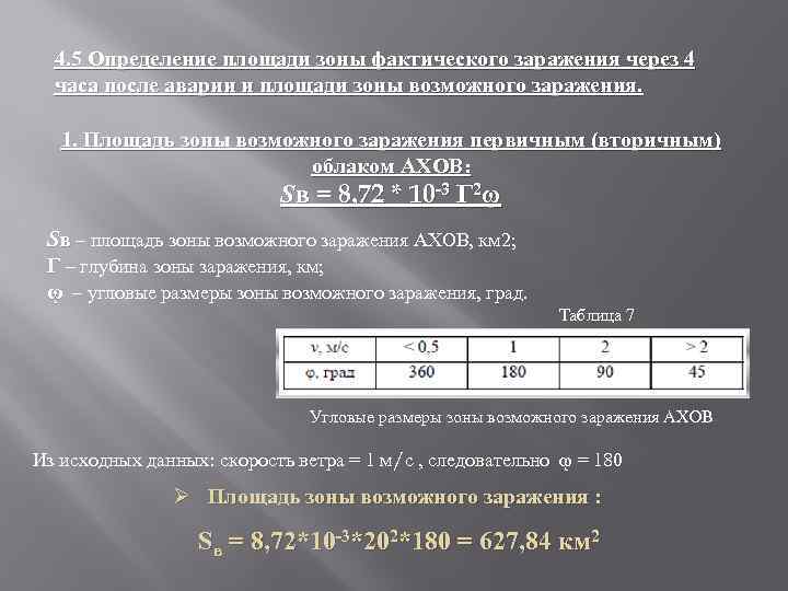4. 5 Определение площади зоны фактического заражения через 4 часа после аварии и площади