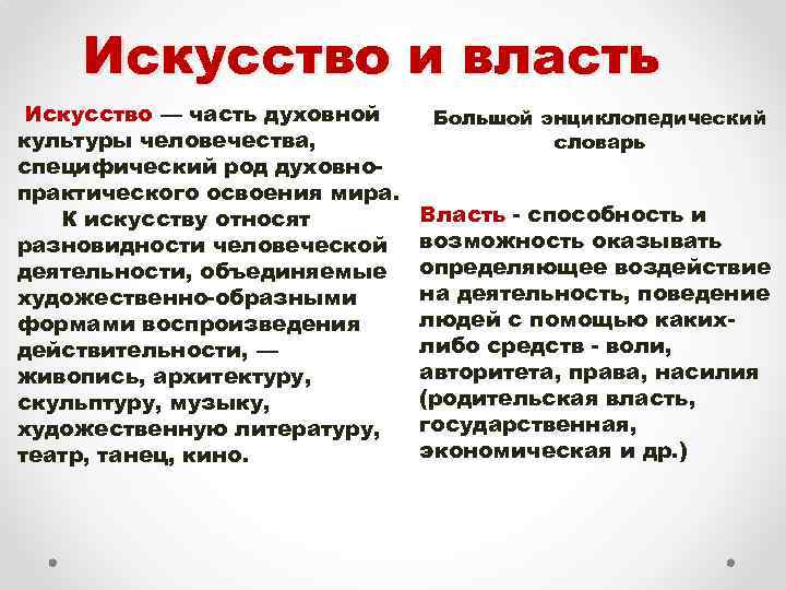 Искусство и власть Искусство — часть духовной культуры человечества, специфический род духовнопрактического освоения мира.