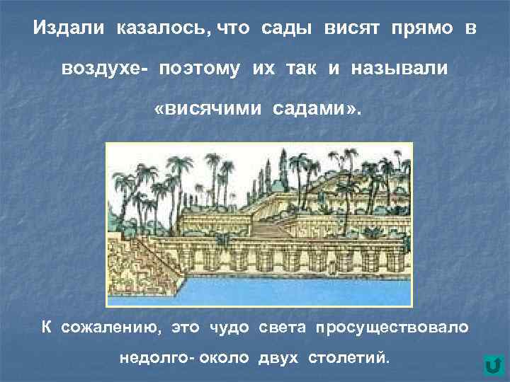 Издали казалось, что сады висят прямо в воздухе- поэтому их так и называли «висячими