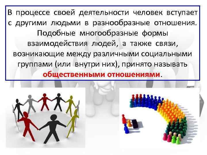 В процессе своей деятельности человек вступает с другими людьми в разнообразные отношения. Подобные многообразные
