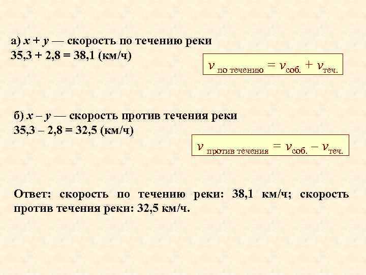 а) x + y — скорость по течению реки 35, 3 + 2, 8