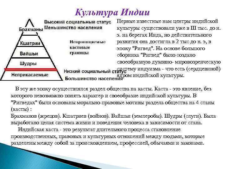 Культура Индии Первые известные нам центры индийской культуры существовали уже в ІІІ тыс. до