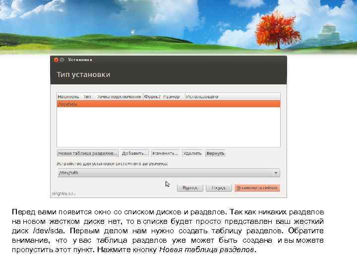 Перед вами появится окно со списком дисков и разделов. Так как никаких разделов на