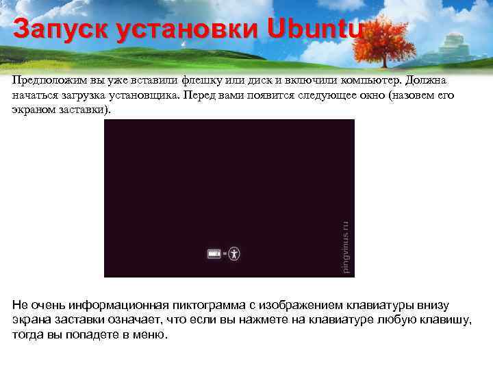 Запуск установки Ubuntu Предположим вы уже вставили флешку или диск и включили компьютер. Должна