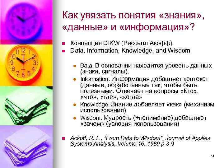 Как увязать понятия «знания» , «данные» и «информация» ? n n Концепция DIKW (Расселл