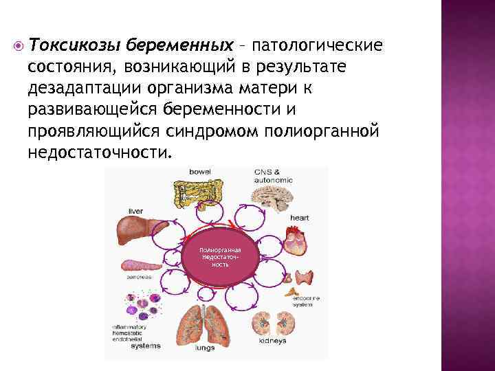  Токсикозы беременных – патологические состояния, возникающий в результате дезадаптации организма матери к развивающейся