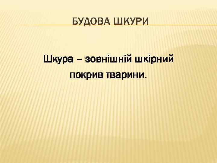 БУДОВА ШКУРИ Шкура – зовнішній шкірний покрив тварини. 