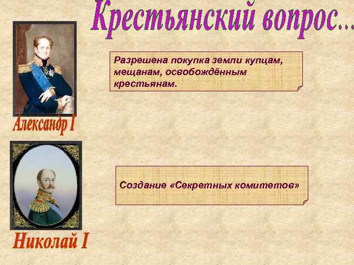 Разрешена покупка земли купцам, Запрет о вольных хлебопашцах» «Указ печатать объявления мещанам, освобождённым о