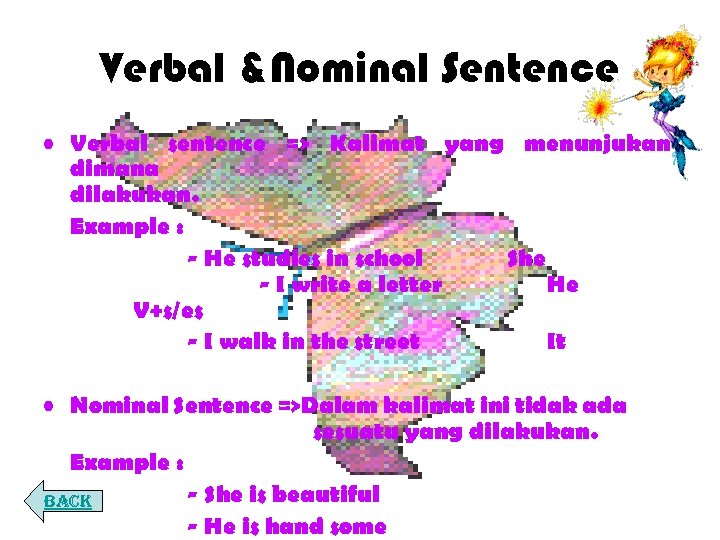 Verbal &Nominal Sentence • Verbal sentence => Kalimat yang menunjukan dimana dilakukan. Example :