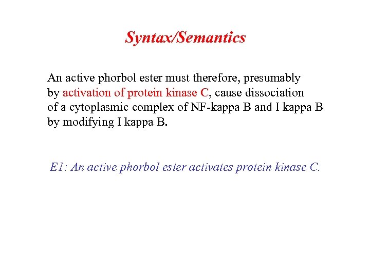 Syntax/Semantics An active phorbol ester must therefore, presumably by activation of protein kinase C,