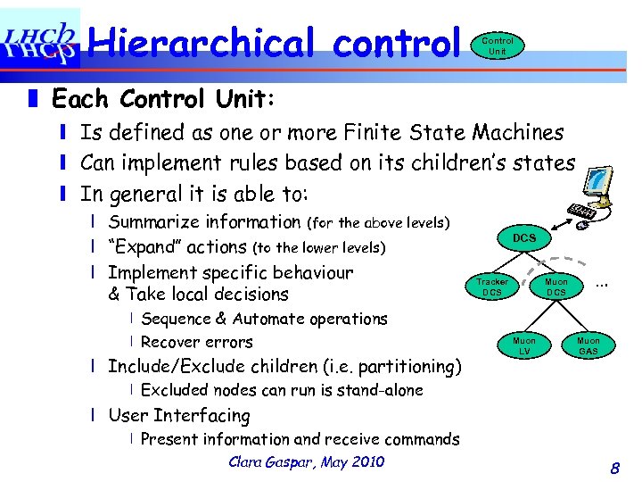 Hierarchical control Control Unit ❚ Each Control Unit: ❙ Is defined as one or
