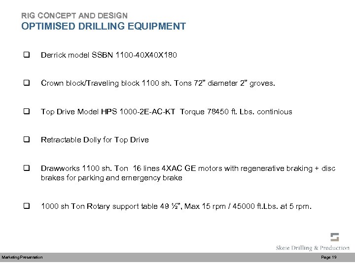 RIG CONCEPT AND DESIGN OPTIMISED DRILLING EQUIPMENT q Derrick model SSBN 1100 -40 X